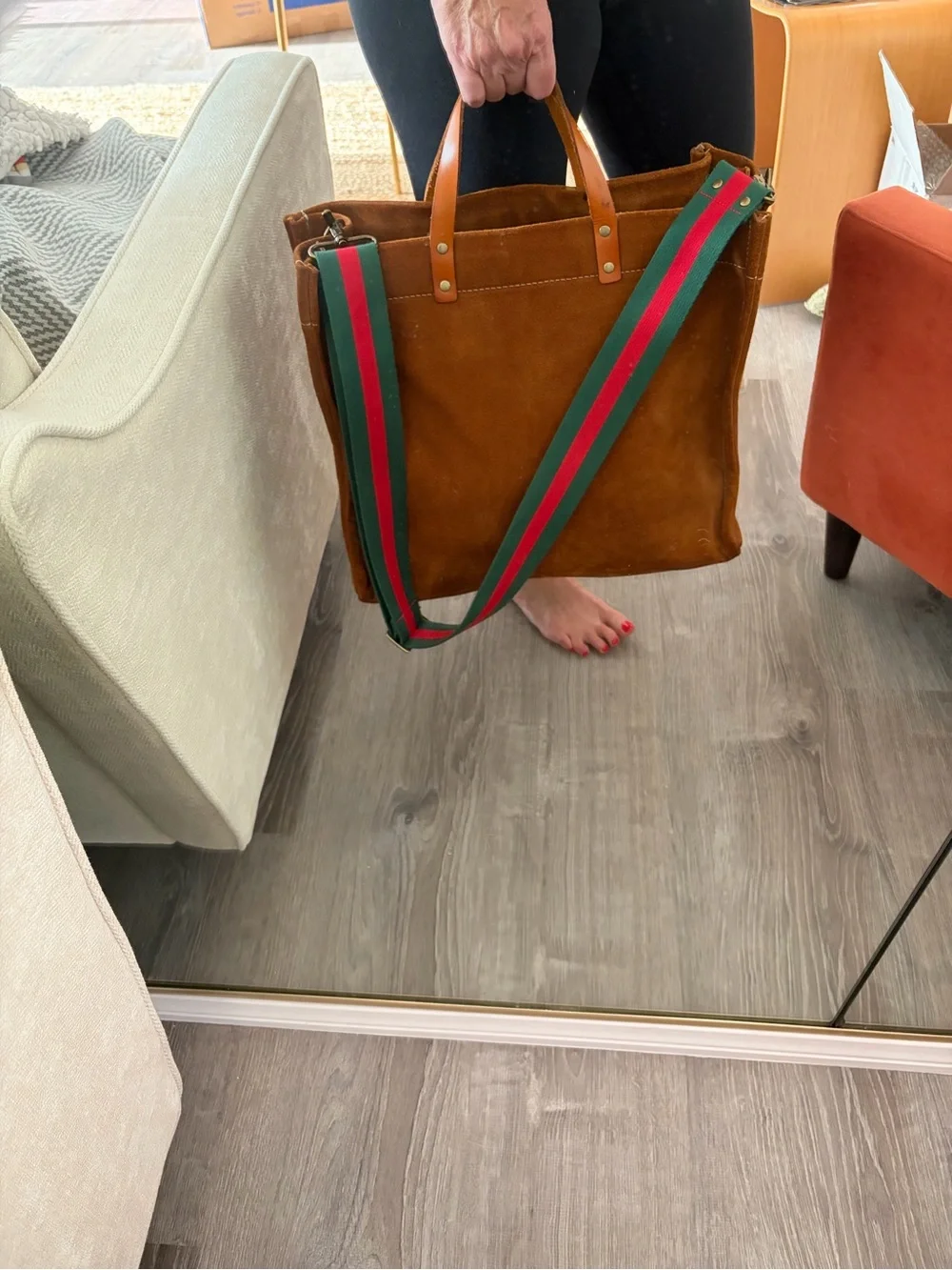 Parker Thatch Medium Suede Tote in Chestnut - Picture 7 of 7
